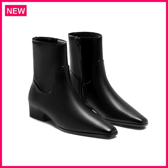 Women's Ankle Boots Low Heel Square Toe Chunky Heel Side Zipper Dressy - Picture 2 of 7